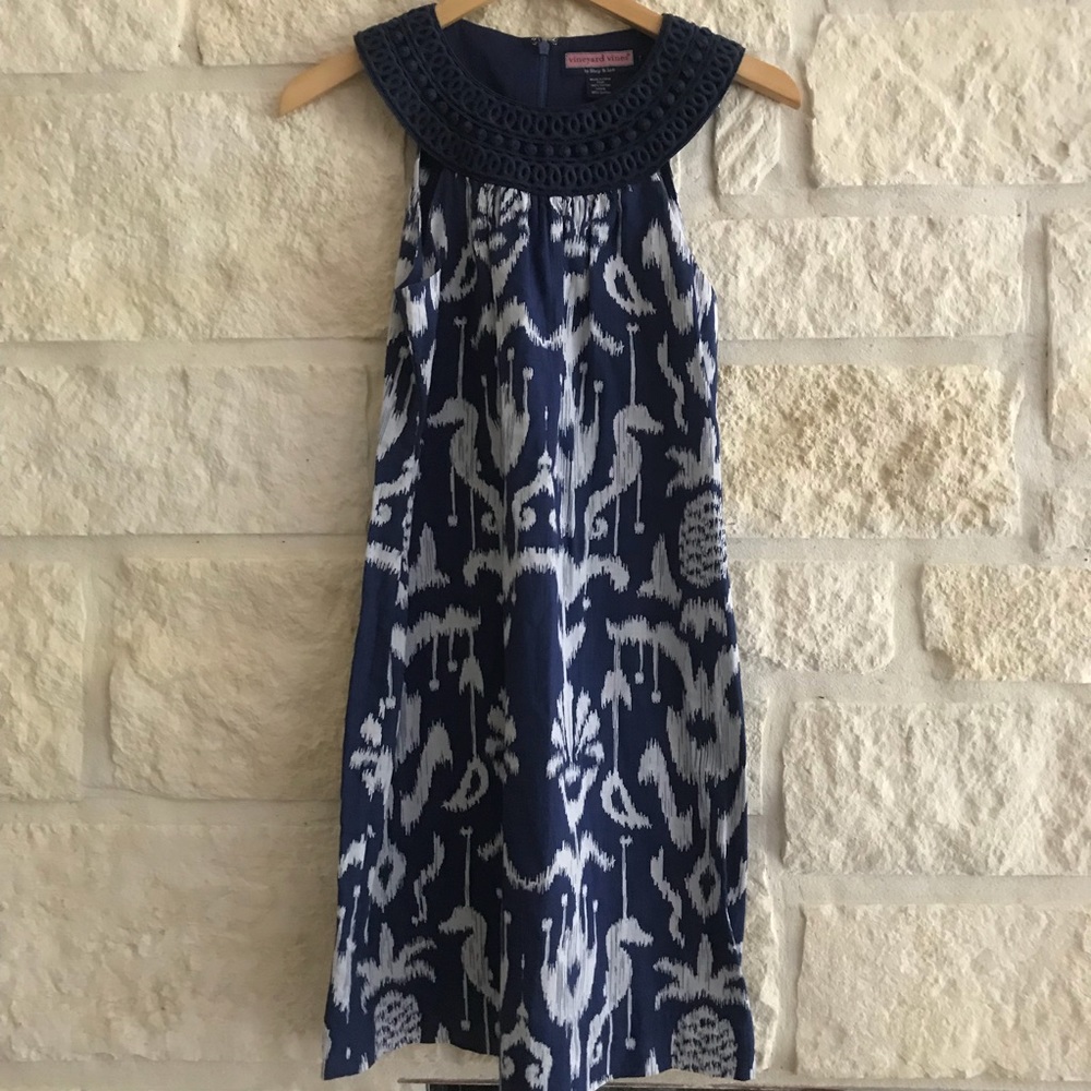 Vineyard Vines Blue Seahorse Pineapple Ikat Dress